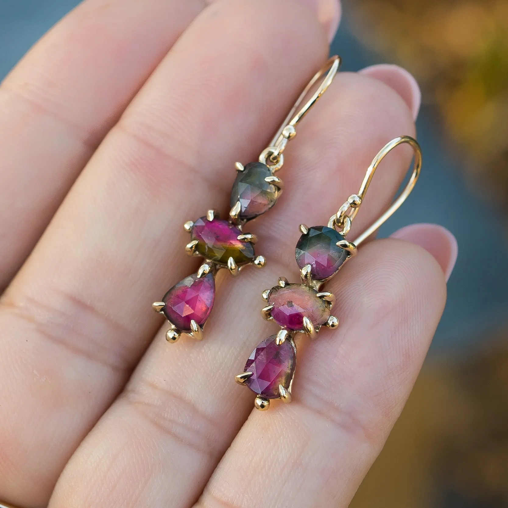 14k Gold Watermelon Tourmaline Earrings