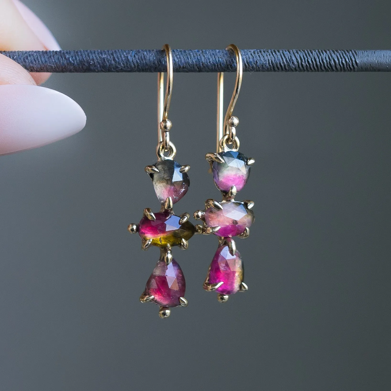 14k Gold Watermelon Tourmaline Earrings