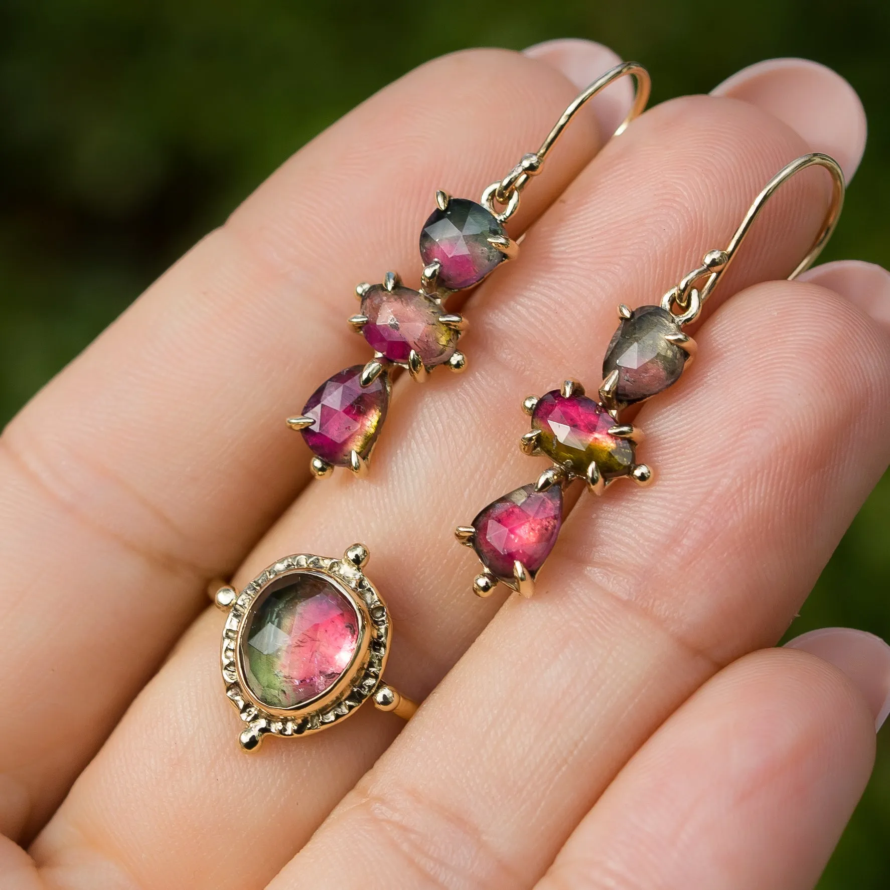 14k Gold Watermelon Tourmaline Earrings