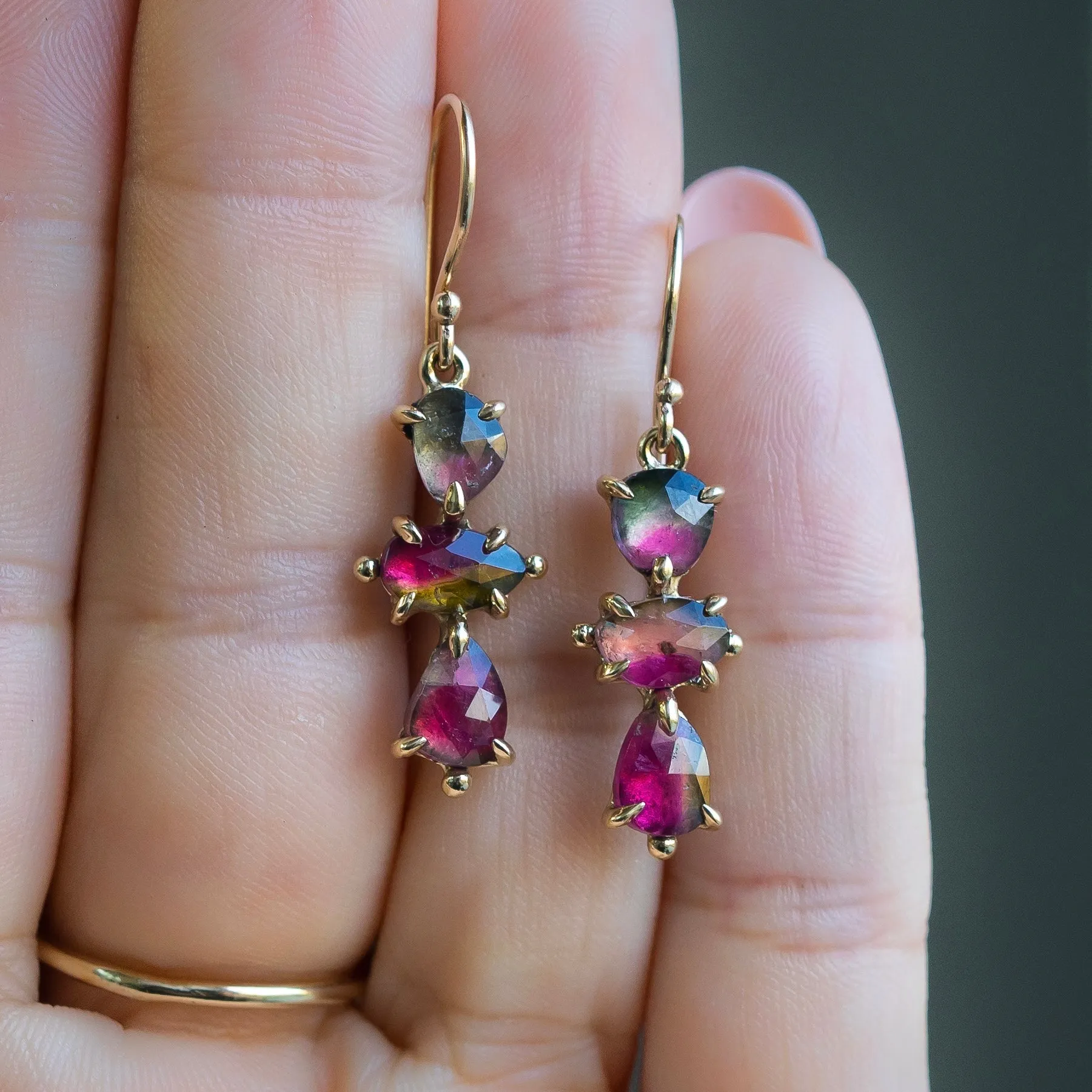 14k Gold Watermelon Tourmaline Earrings