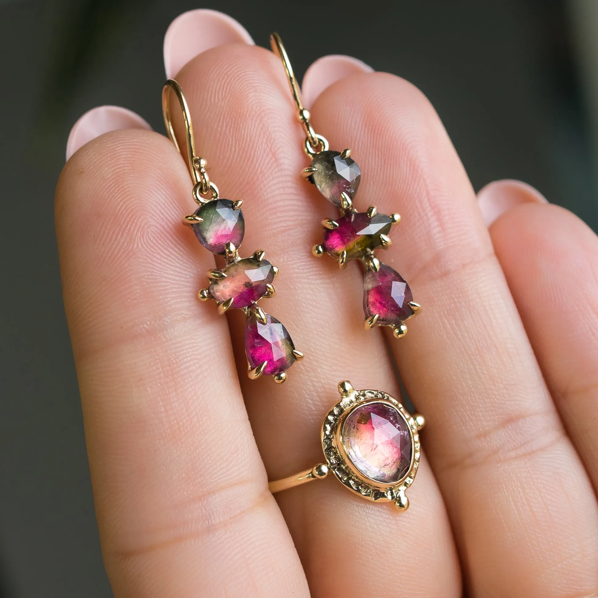 14k Gold Watermelon Tourmaline Earrings