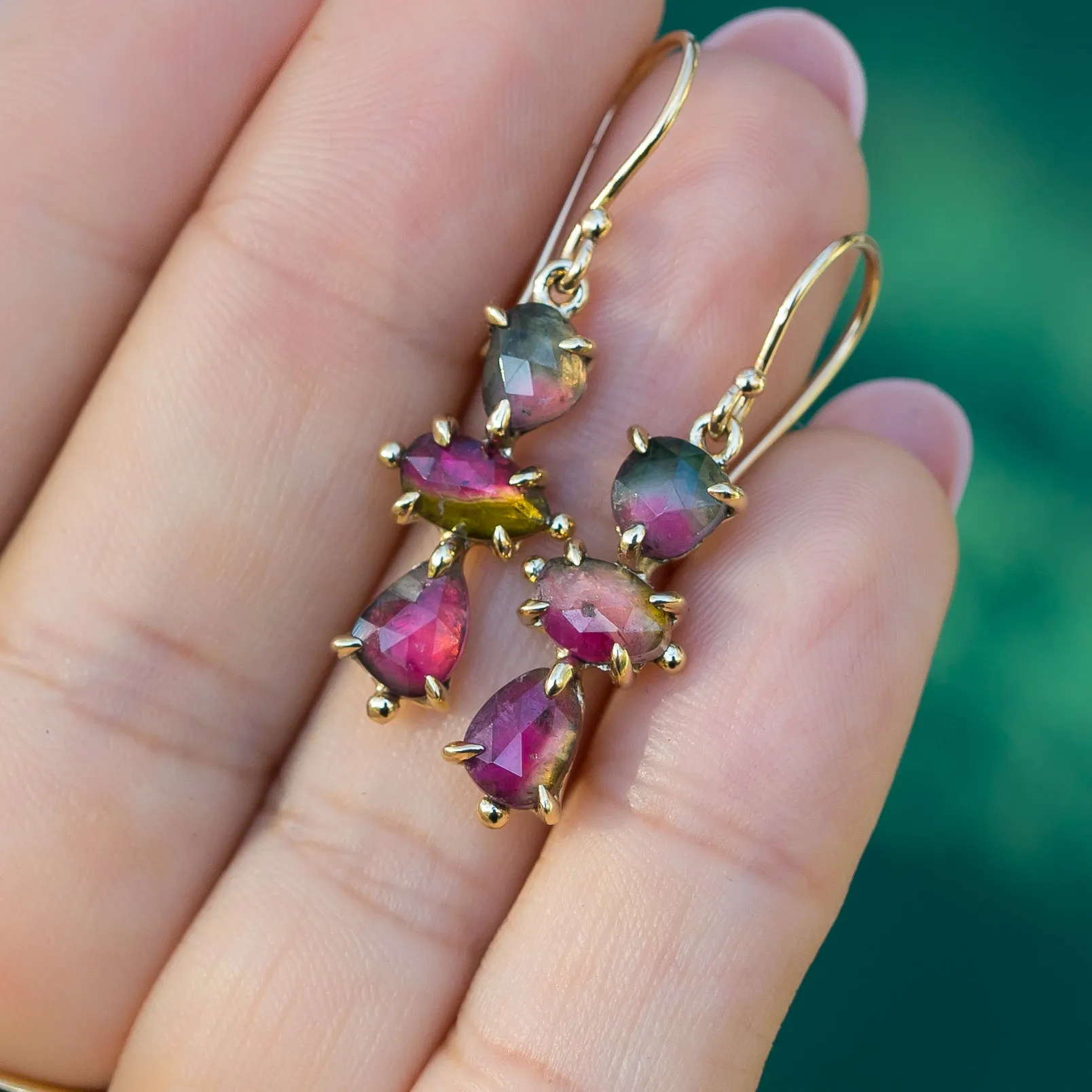 14k Gold Watermelon Tourmaline Earrings