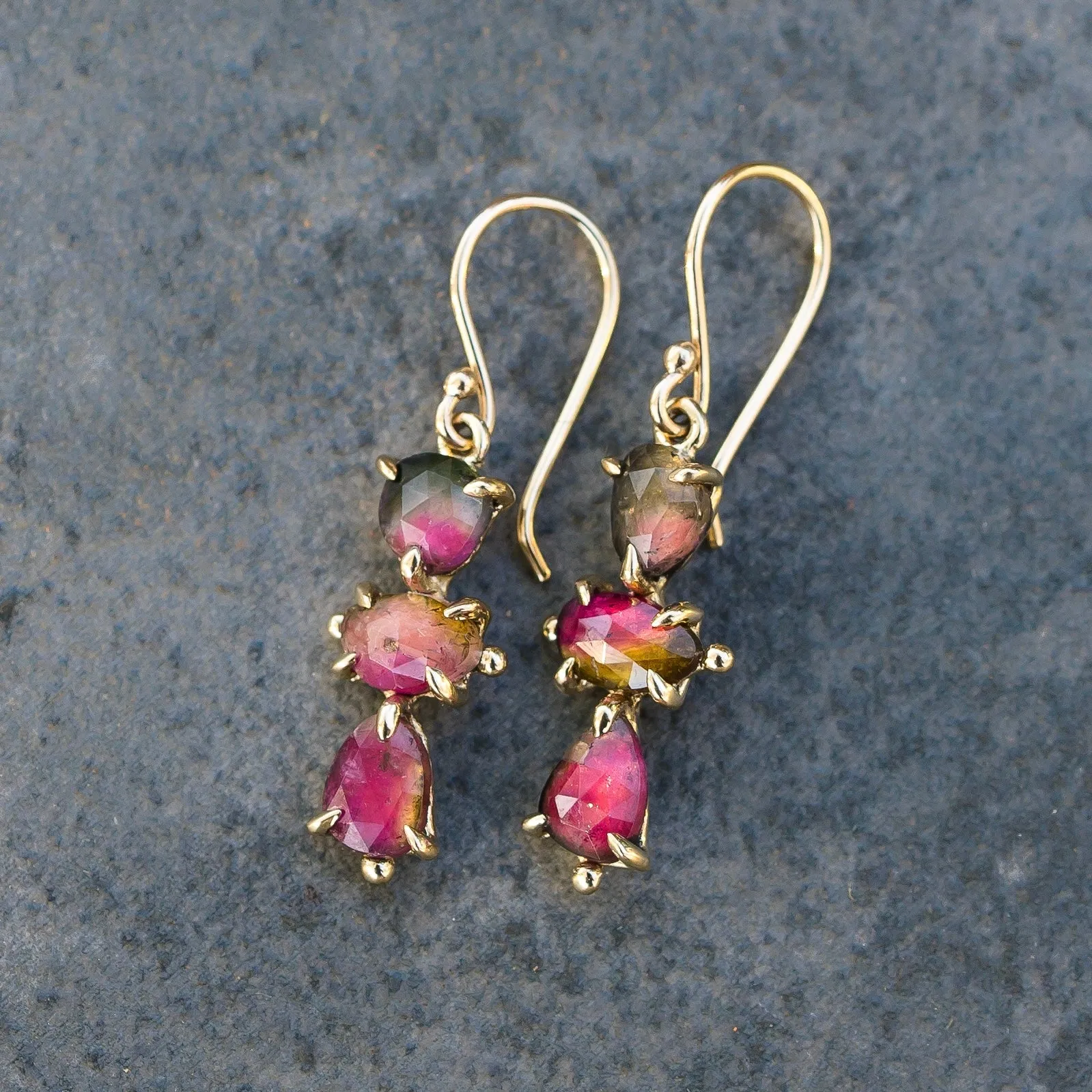 14k Gold Watermelon Tourmaline Earrings