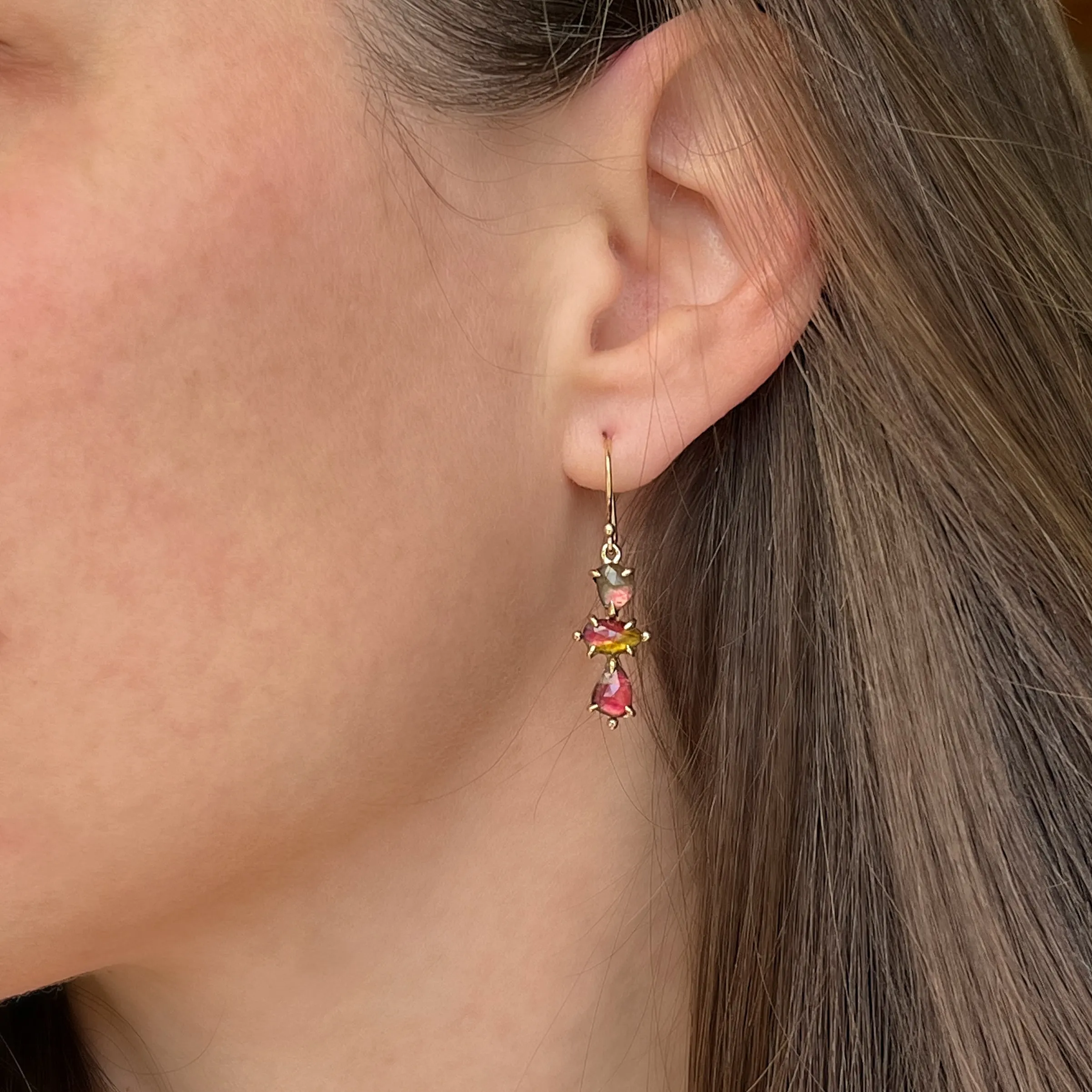 14k Gold Watermelon Tourmaline Earrings
