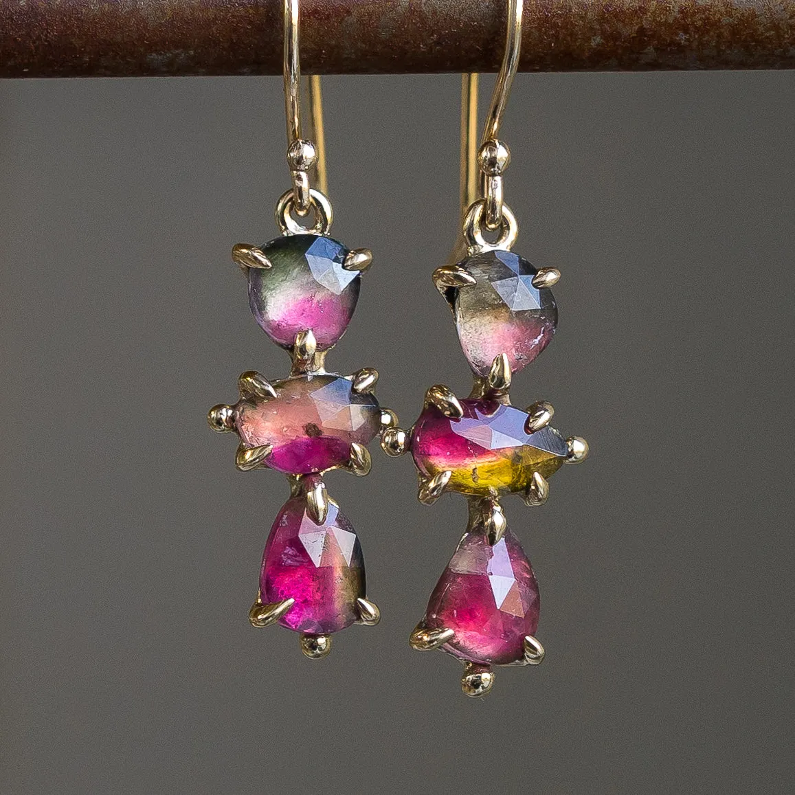 14k Gold Watermelon Tourmaline Earrings