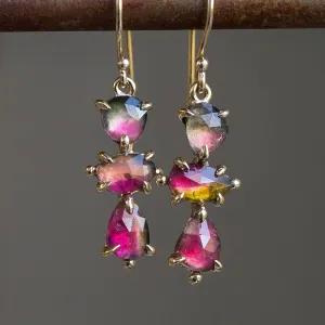 14k Gold Watermelon Tourmaline Earrings