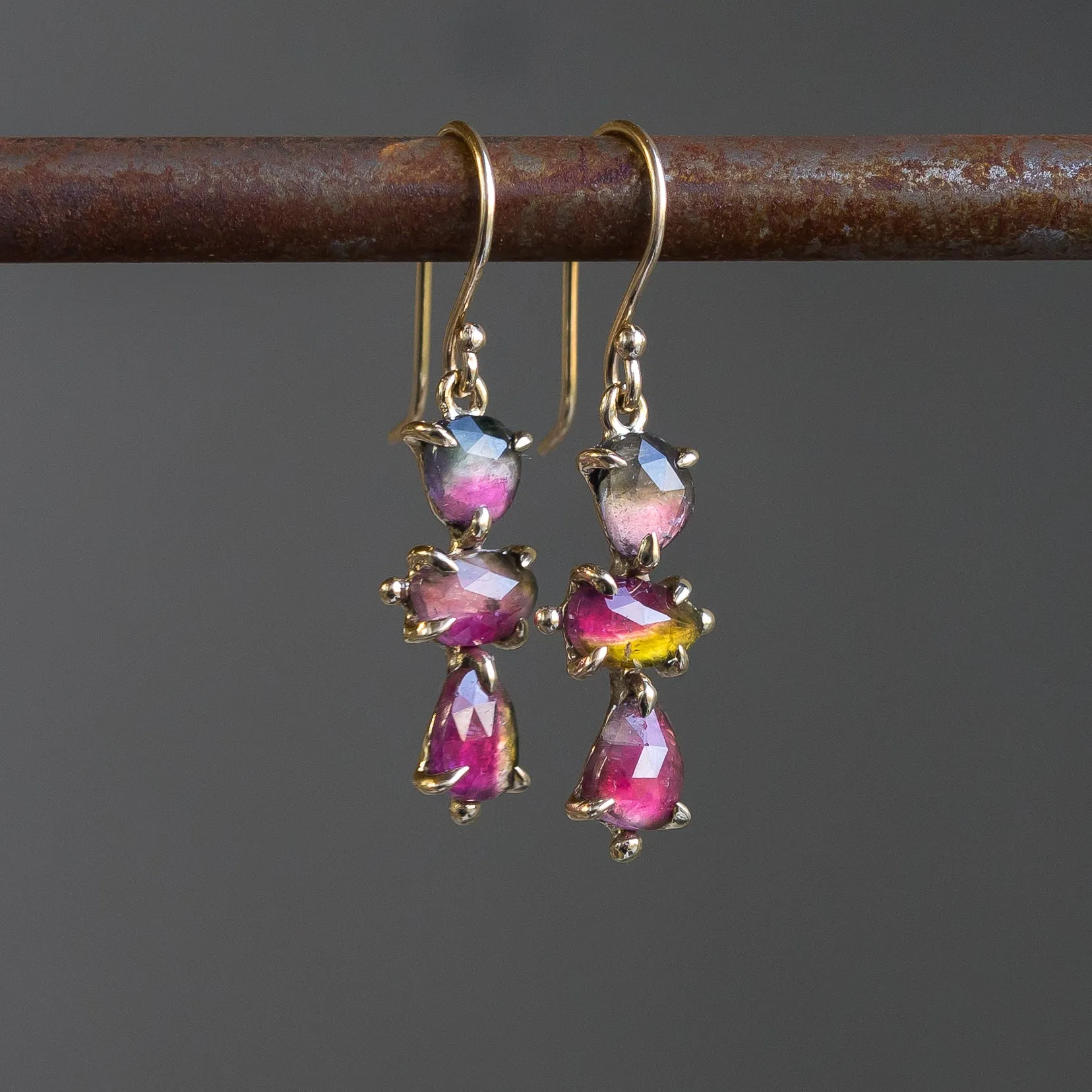 14k Gold Watermelon Tourmaline Earrings