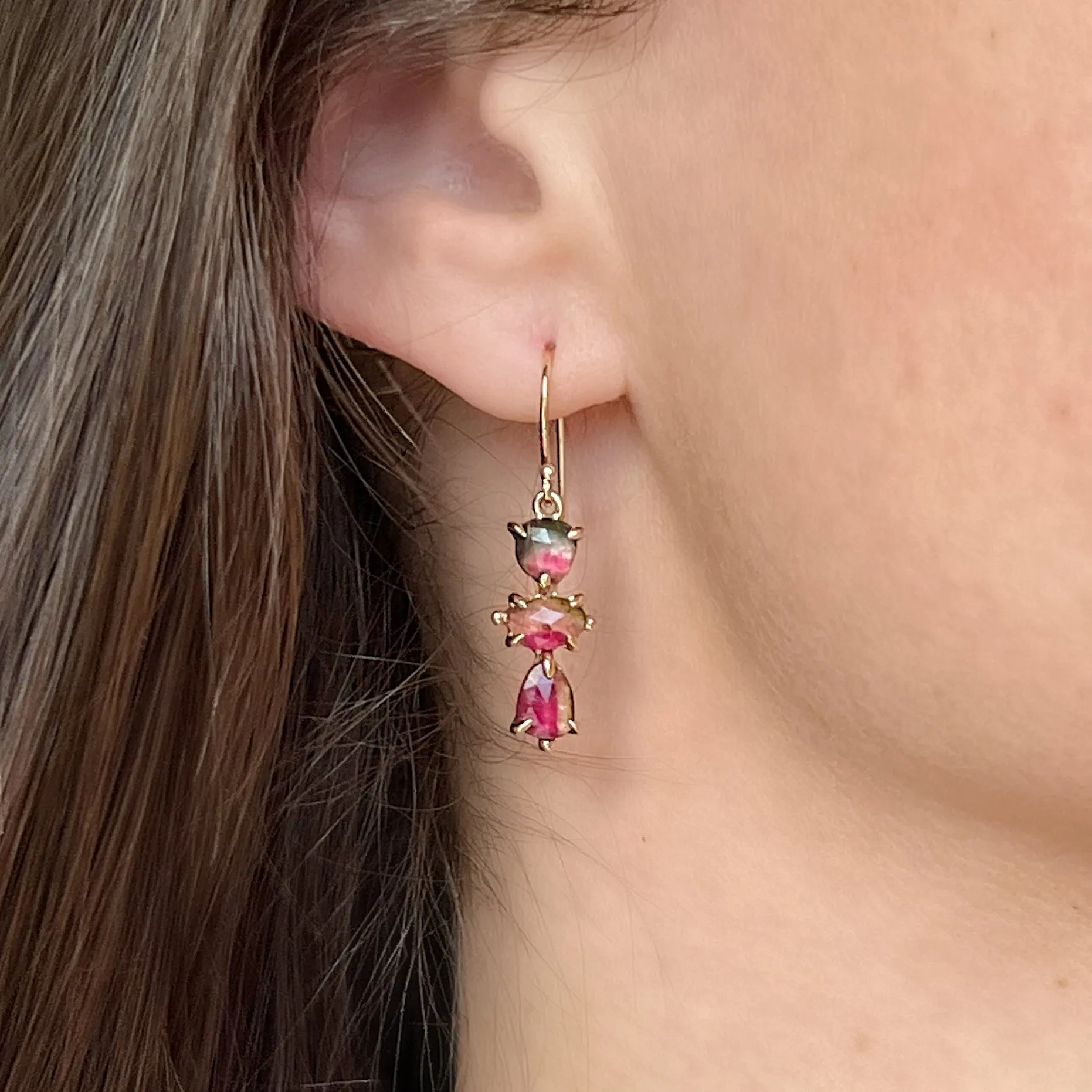 14k Gold Watermelon Tourmaline Earrings