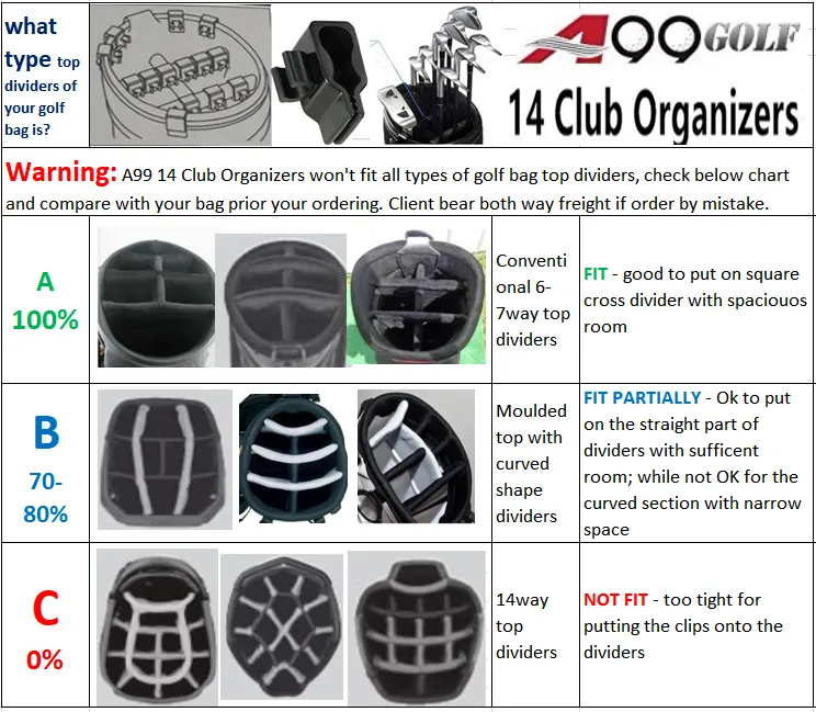 A99 Golf 14 Club Holder Organize Your Irons Driver Putter Bag Durable