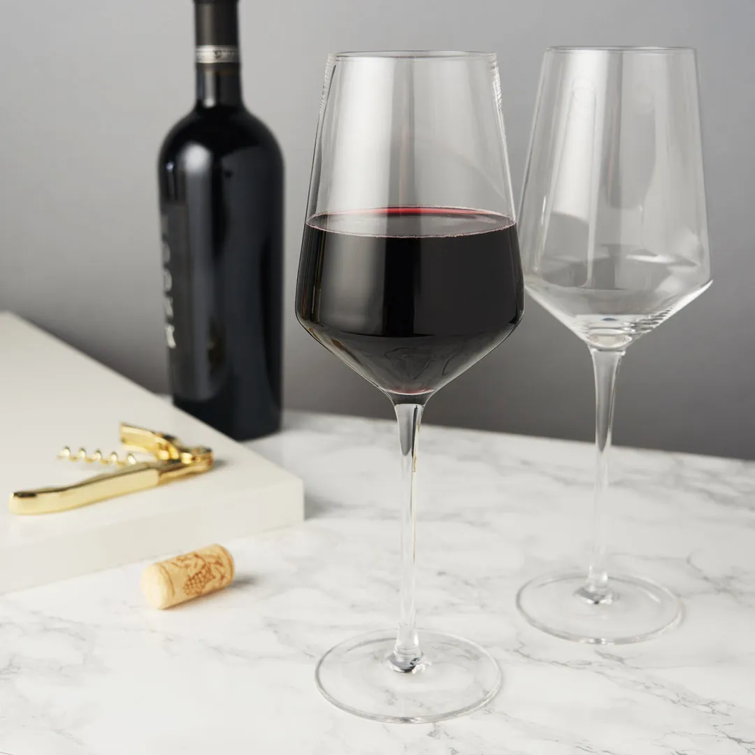 ANGLED CRYSTAL BORDEAUX GLASSES & DECANTER