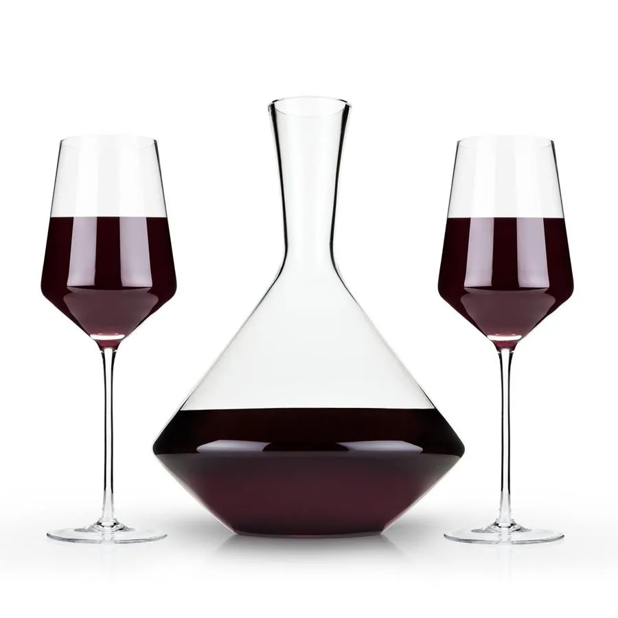ANGLED CRYSTAL BORDEAUX GLASSES & DECANTER