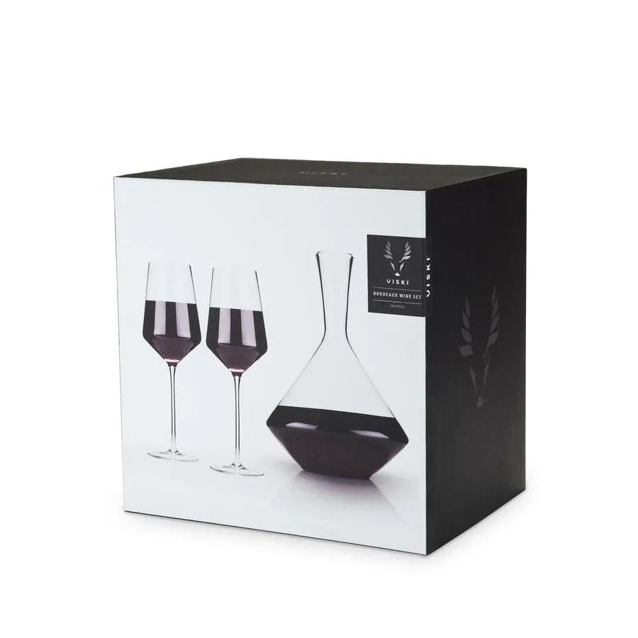ANGLED CRYSTAL BORDEAUX GLASSES & DECANTER