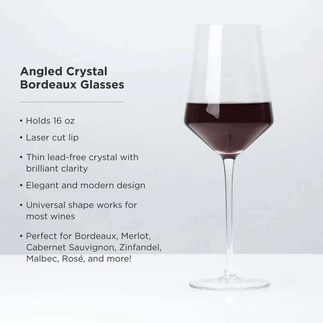 ANGLED CRYSTAL BORDEAUX GLASSES & DECANTER