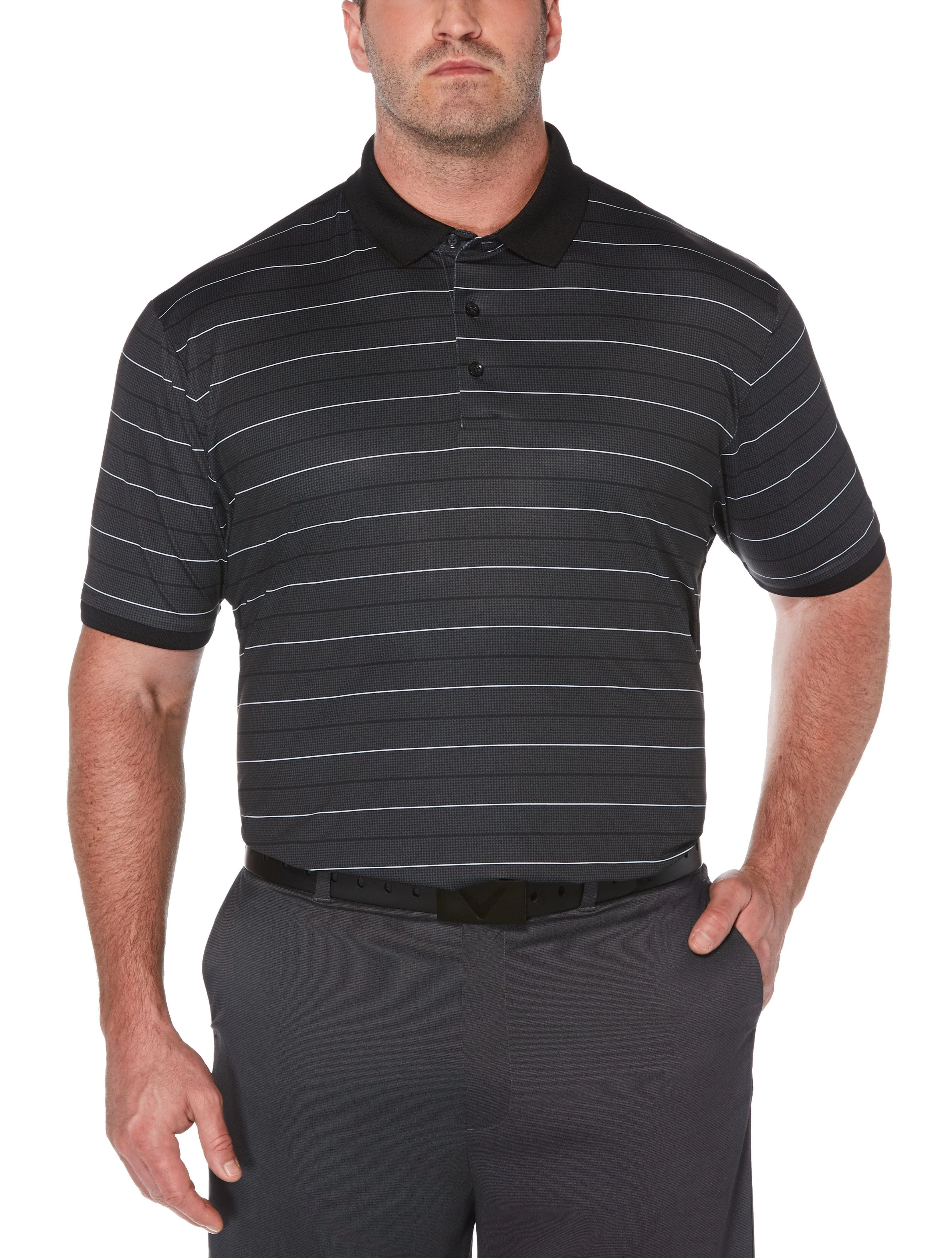 Big & Tall Printed Houndstooth Stripe Polo