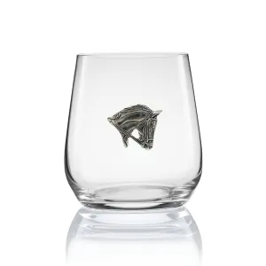 Bridled Horse Stemless Wine Glass  - Glass & Pewter