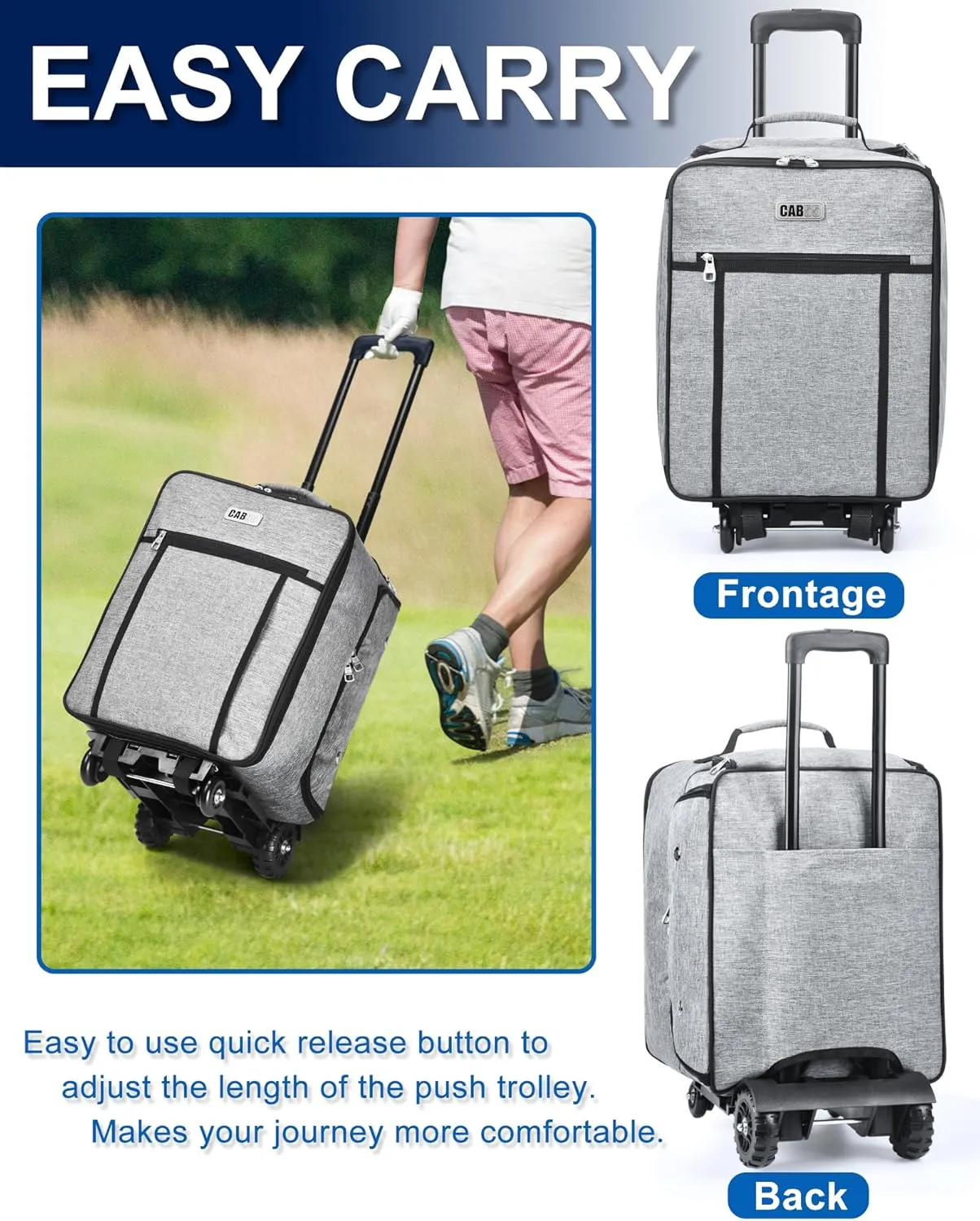 CAB55 Golf Trunk Organizer with 4 Wheels, 2 Layer Waterproof Car Golf Organizer with Separate Ventilated Compartment for 2 Pair Shoes, Golf Trunk Storage for Clothes