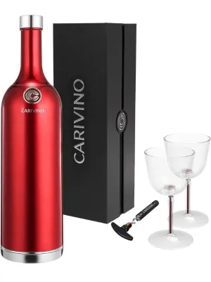 Carivino All in One Insulated Wine Bottle with Built In Glasses - Tramonto Metallic Red