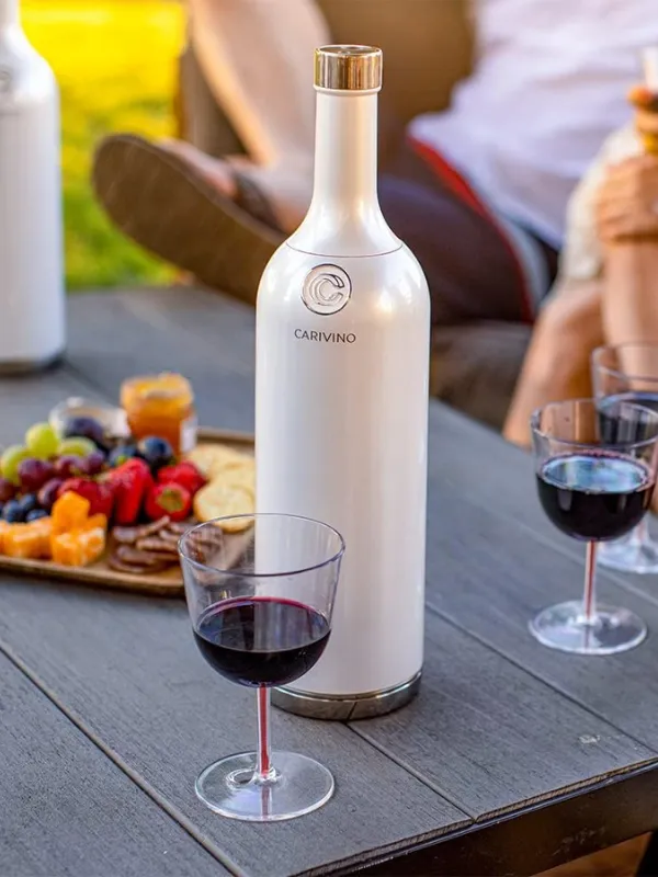 Carivino All in One Insulated Wine Bottle with Built In Glasses - Tramonto Metallic Red