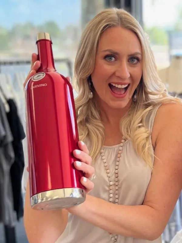 Carivino All in One Insulated Wine Bottle with Built In Glasses - Tramonto Metallic Red