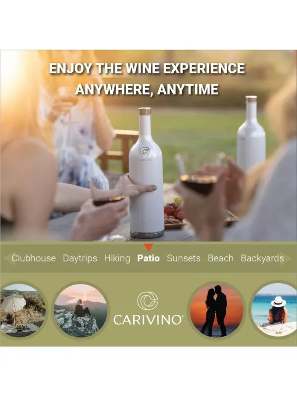 Carivino All in One Insulated Wine Bottle with Built In Glasses - Tramonto Metallic Red
