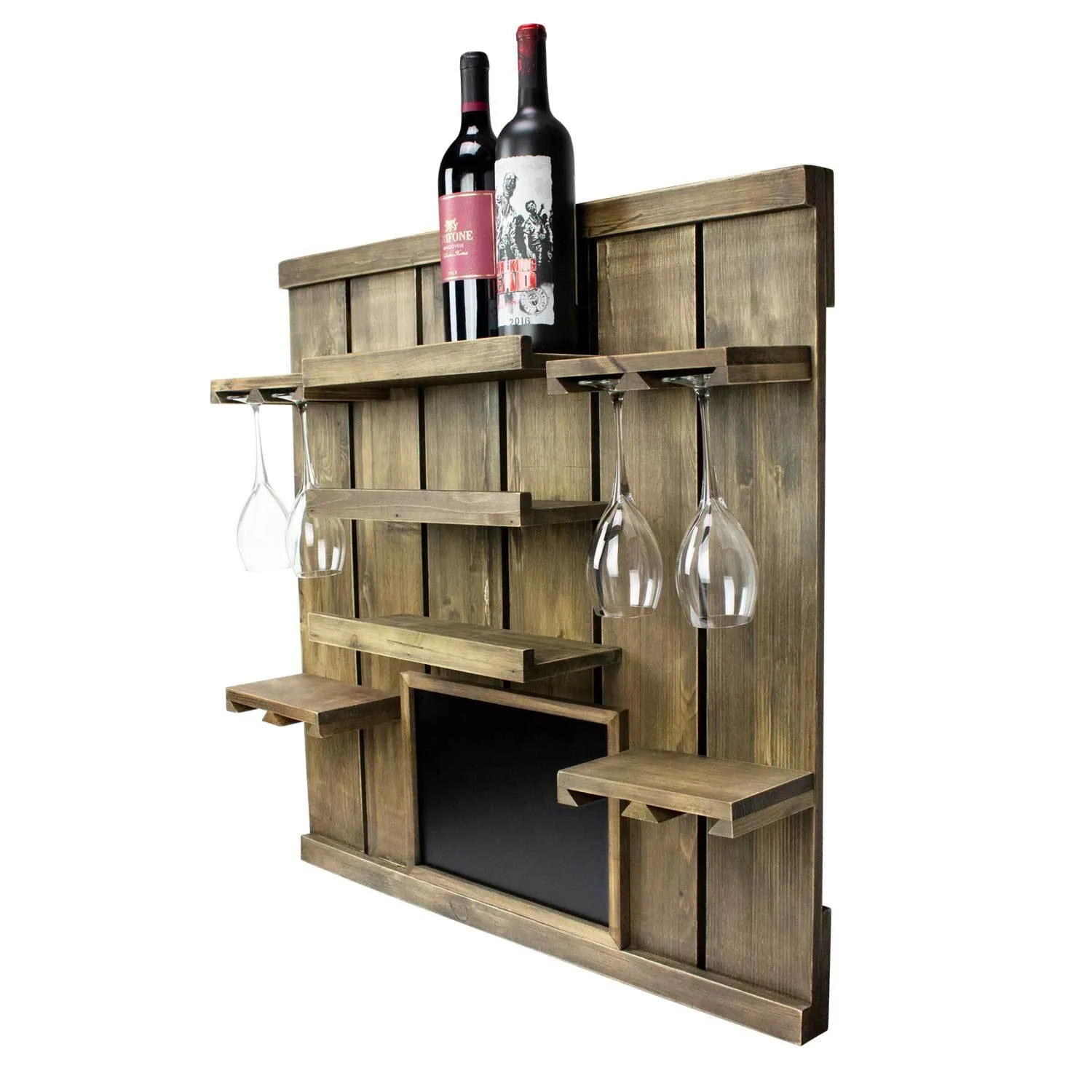 Chalkboard Wine Rack Shelf with Stemware Slots: Holds 8 Glasses