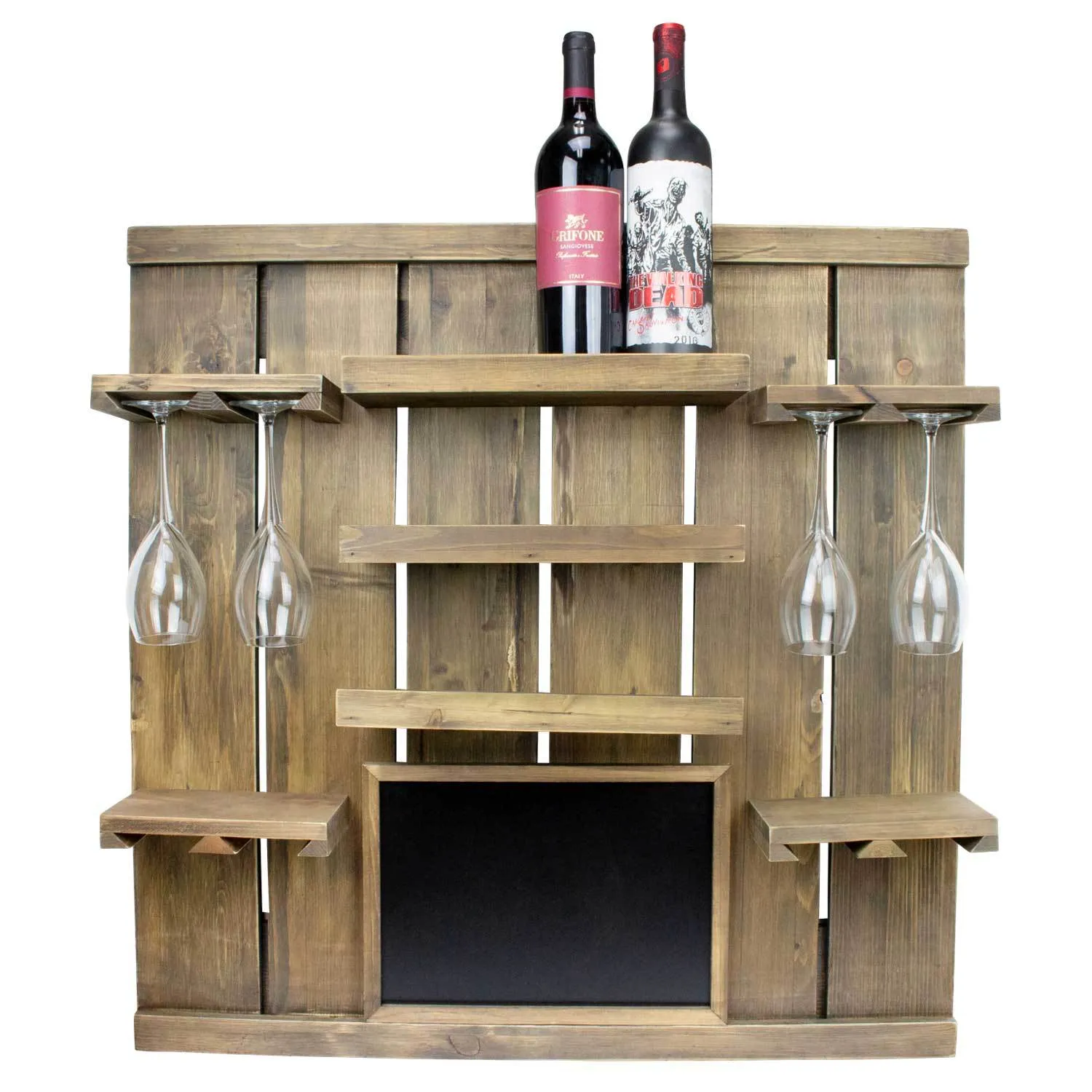 Chalkboard Wine Rack Shelf with Stemware Slots: Holds 8 Glasses