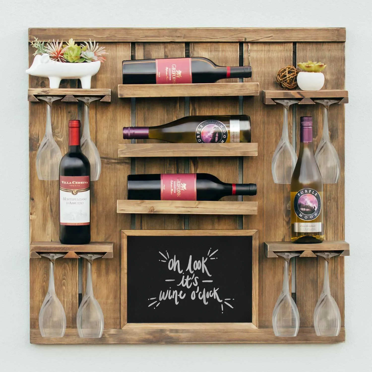 Chalkboard Wine Rack Shelf with Stemware Slots: Holds 8 Glasses