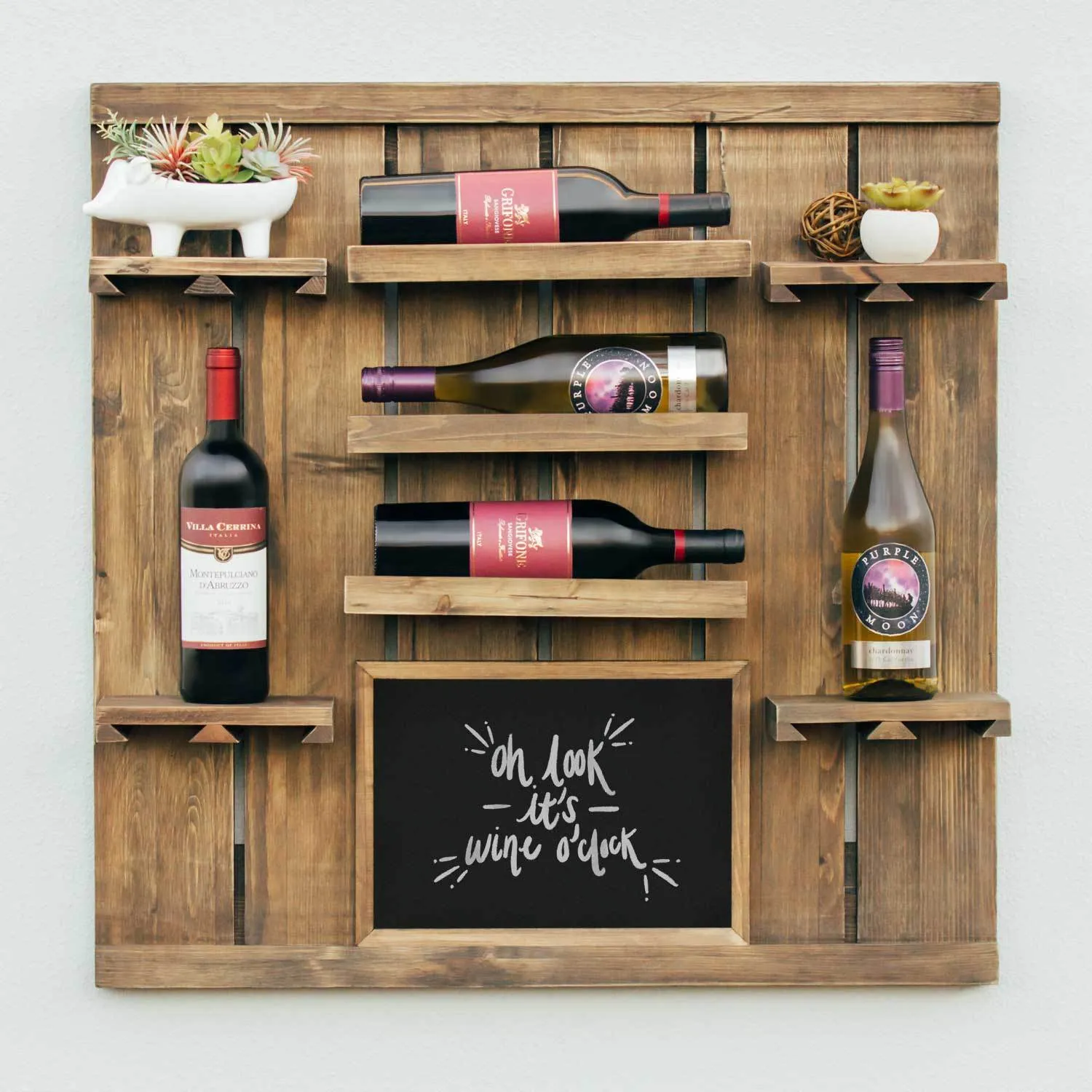 Chalkboard Wine Rack Shelf with Stemware Slots: Holds 8 Glasses