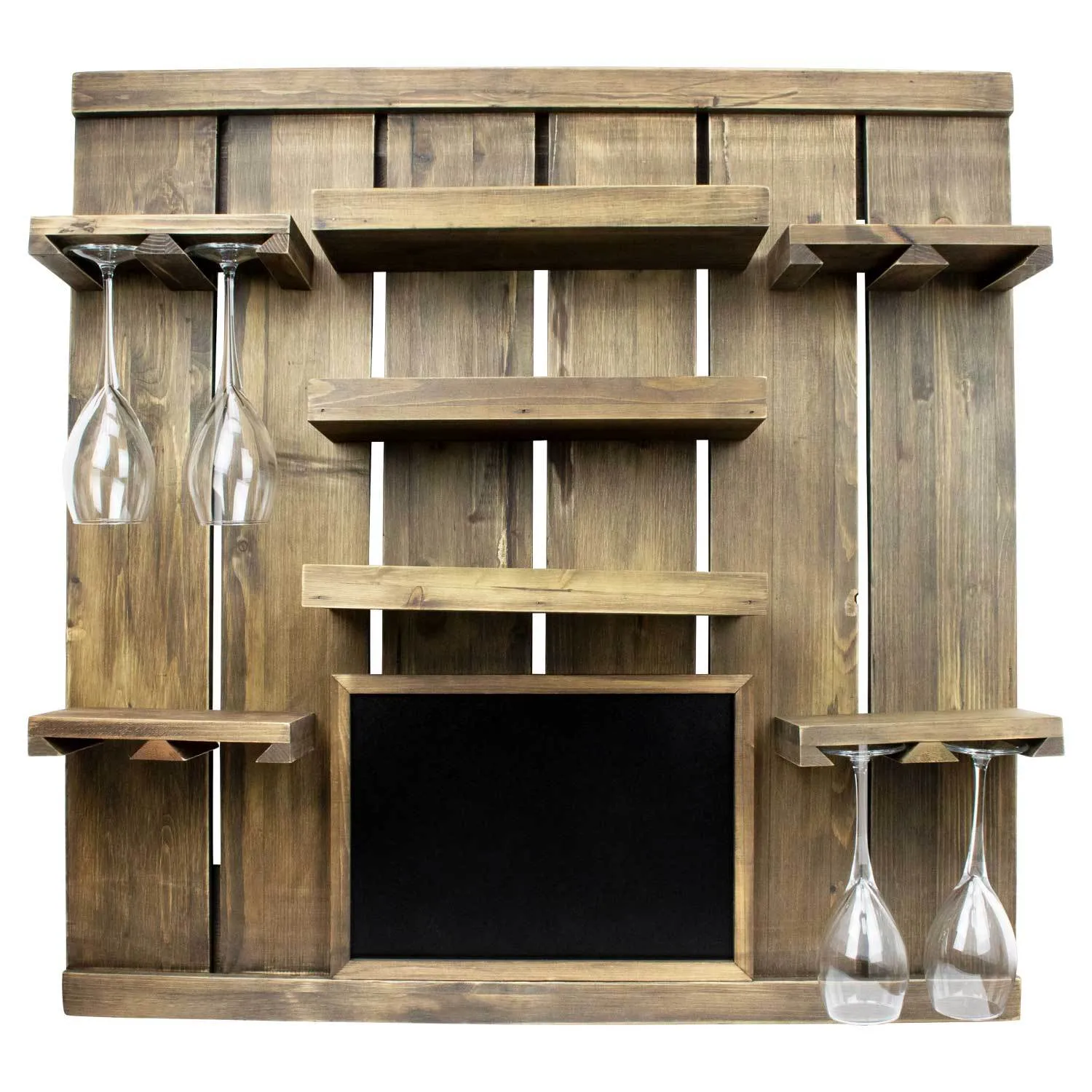Chalkboard Wine Rack Shelf with Stemware Slots: Holds 8 Glasses