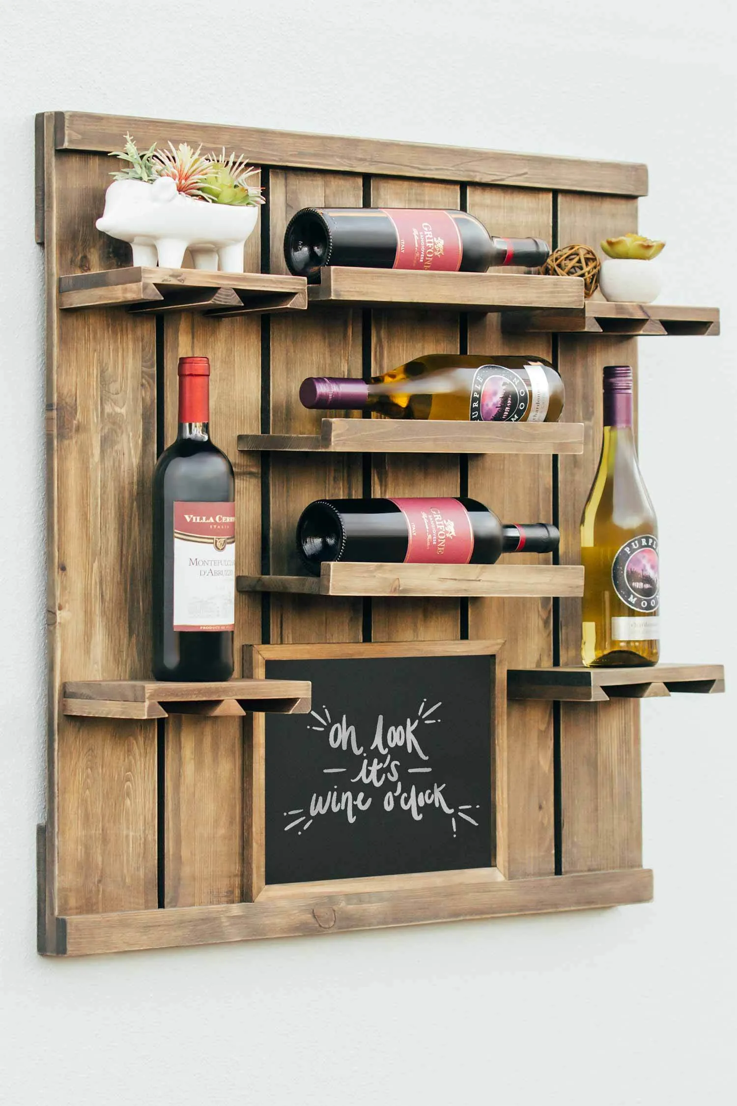 Chalkboard Wine Rack Shelf with Stemware Slots: Holds 8 Glasses