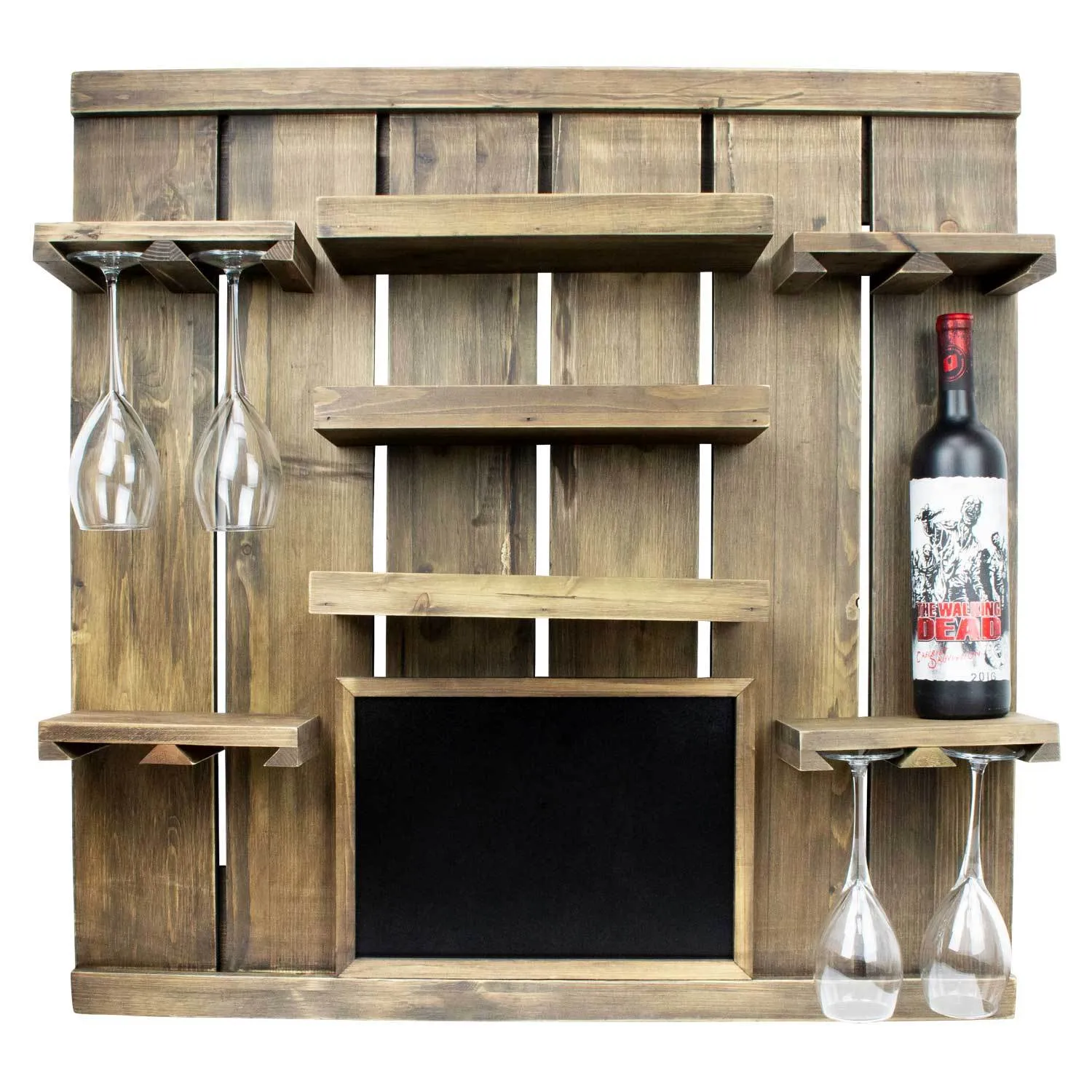 Chalkboard Wine Rack Shelf with Stemware Slots: Holds 8 Glasses