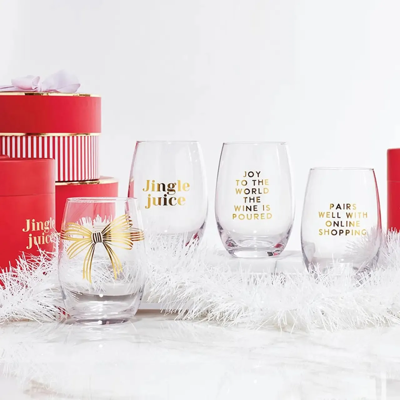 CHRISTMAS STEMLESS WINE GLASSES SET FOR HOLIDAY ENTERTAINING
