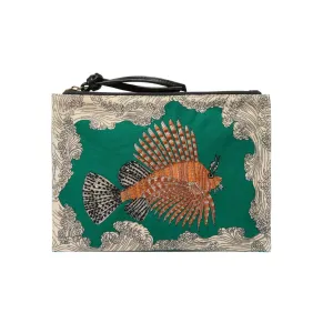Embroidered Pouch, Poseidon Green
