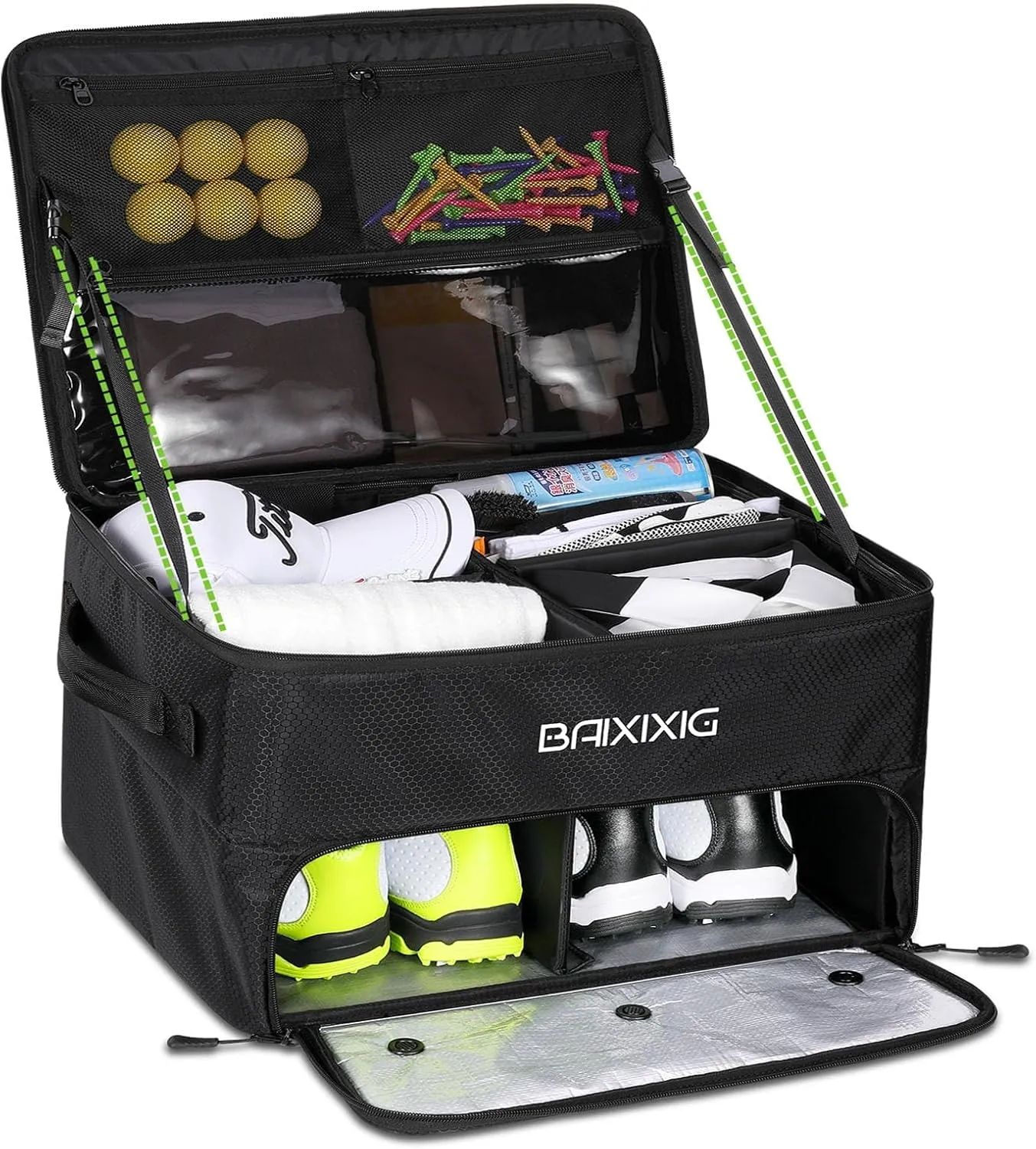 Golf Gifts for Men, Golf Trunk Organizer, 2 Layer Waterproof Car Golf Locker with Separate Ventilated Compartment for 2 Pair Shoes, Durable Golf Trunk Storage