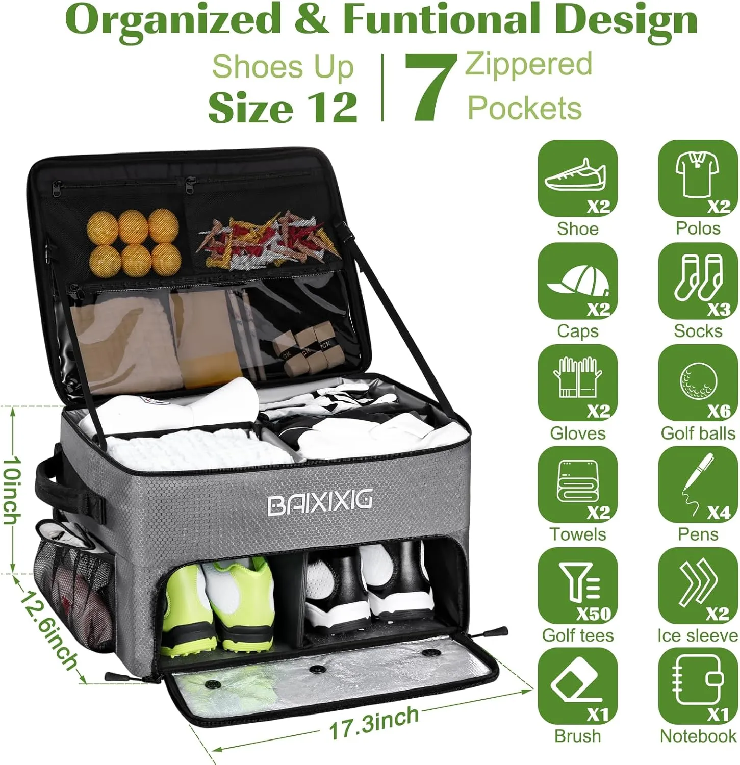 Golf Gifts for Men, Golf Trunk Organizer, 2 Layer Waterproof Car Golf Locker with Separate Ventilated Compartment for 2 Pair Shoes, Durable Golf Trunk Storage