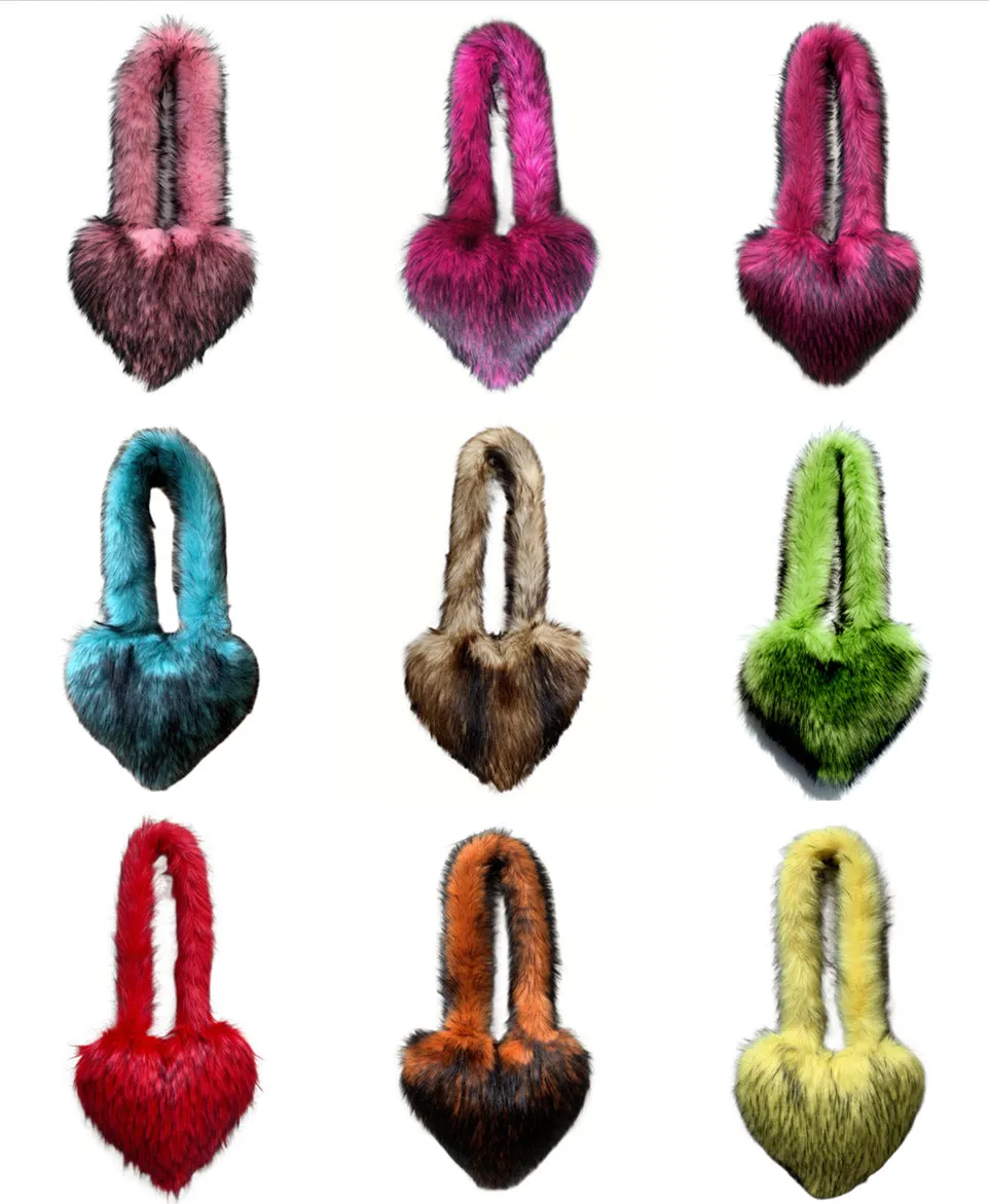 Heart Imitation Raccoon Fur Plush Large Shoulder Bags