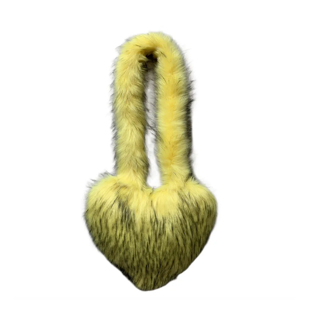 Heart Imitation Raccoon Fur Plush Large Shoulder Bags