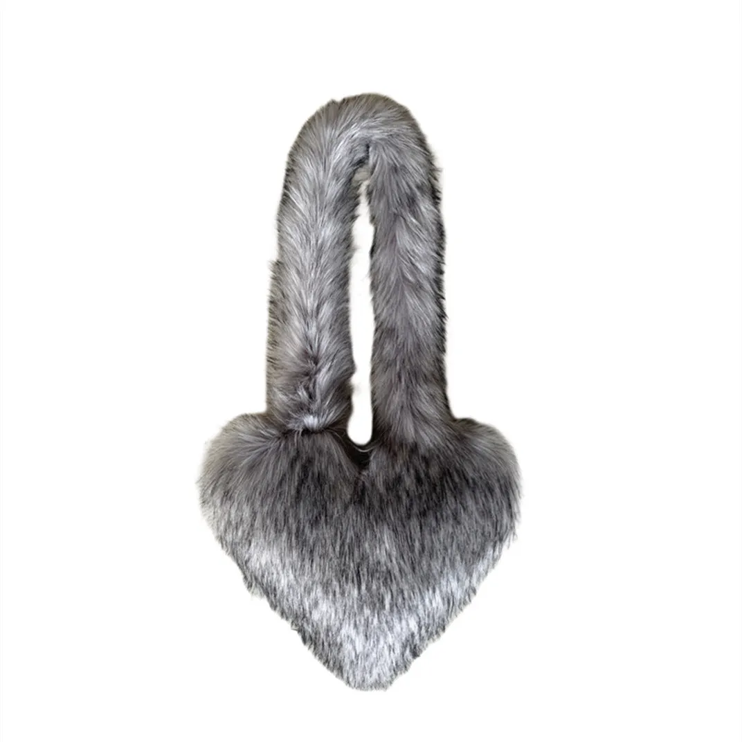 Heart Imitation Raccoon Fur Plush Large Shoulder Bags