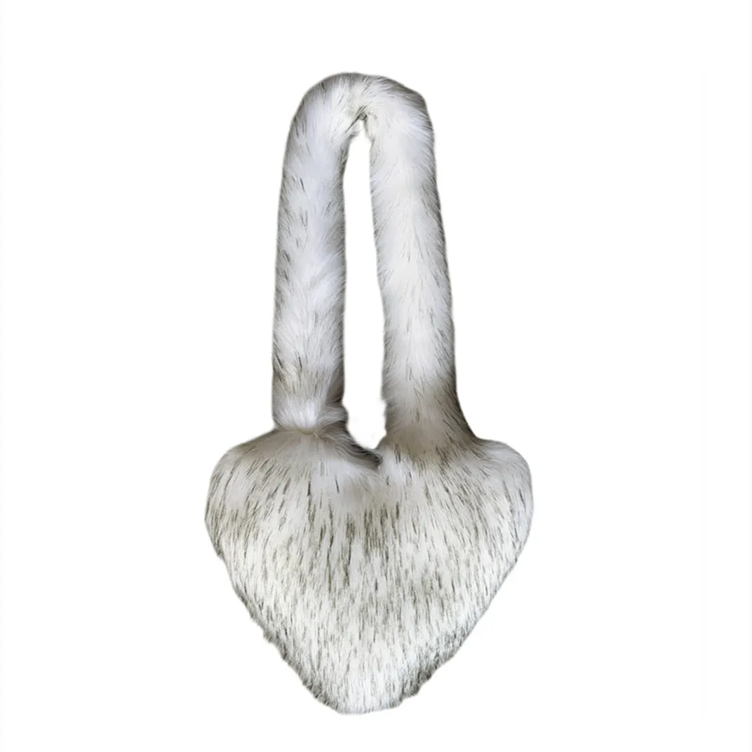 Heart Imitation Raccoon Fur Plush Large Shoulder Bags