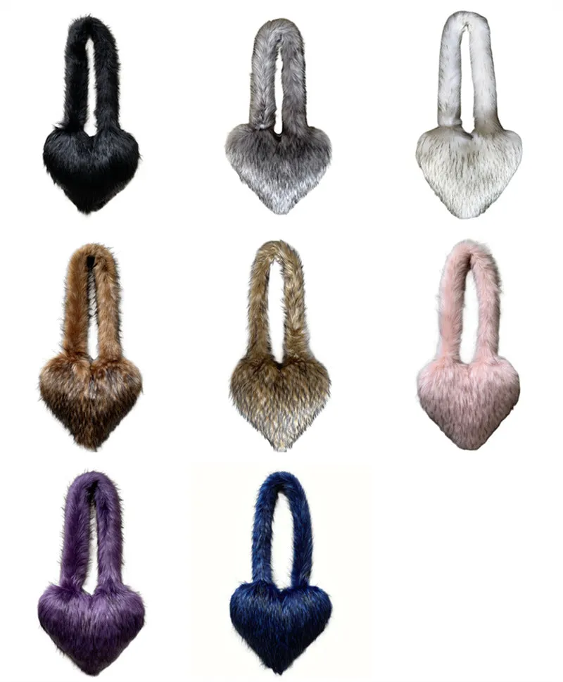 Heart Imitation Raccoon Fur Plush Large Shoulder Bags