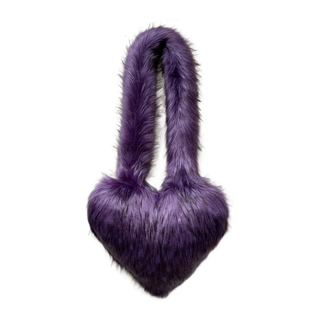 Heart Imitation Raccoon Fur Plush Large Shoulder Bags