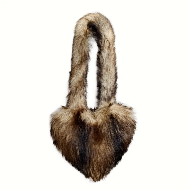 Heart Imitation Raccoon Fur Plush Large Shoulder Bags