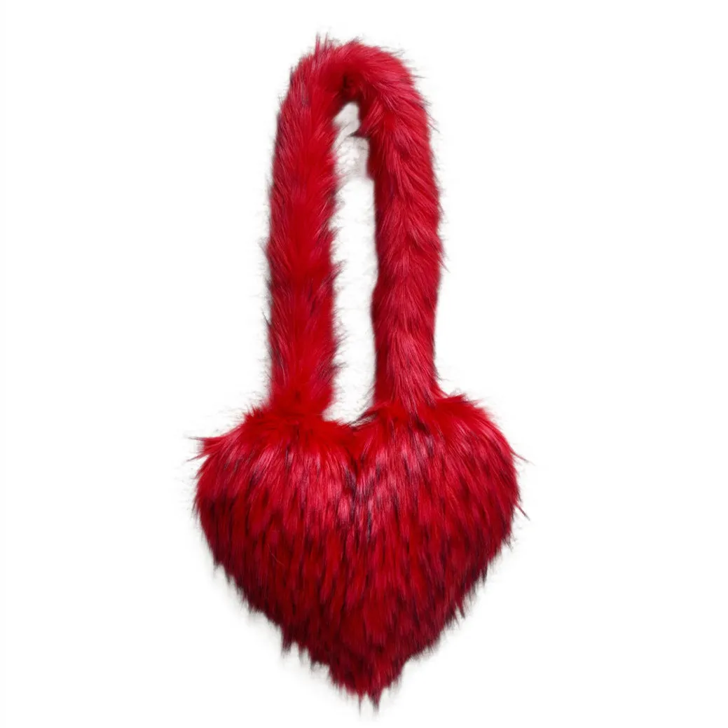 Heart Imitation Raccoon Fur Plush Large Shoulder Bags