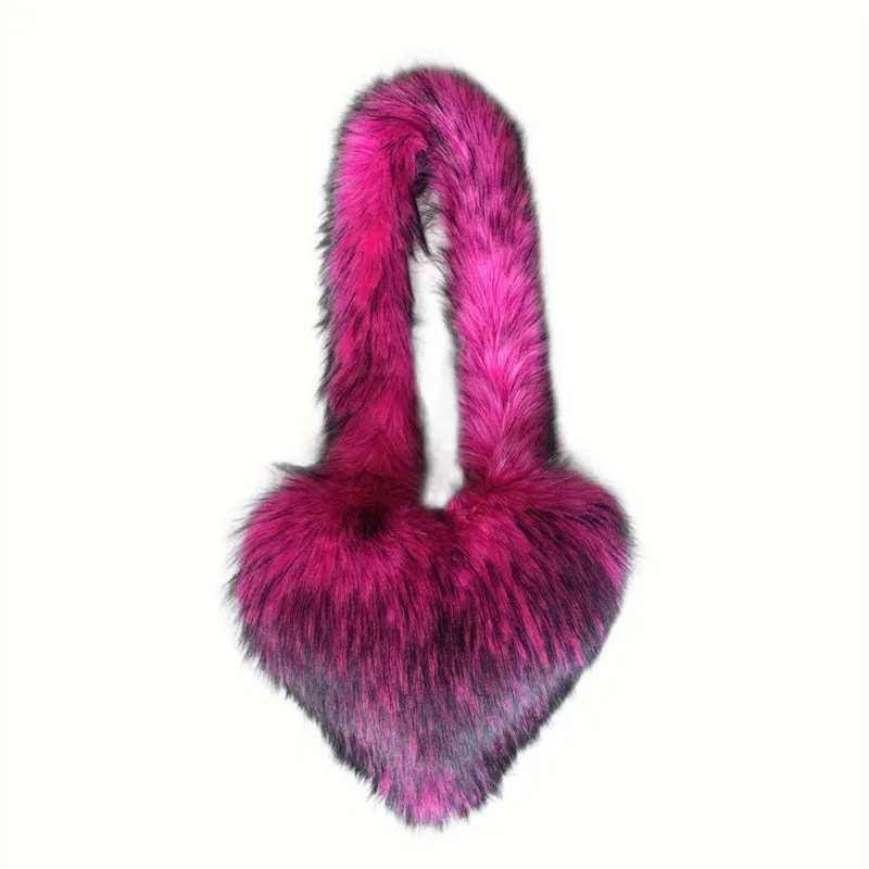 Heart Imitation Raccoon Fur Plush Large Shoulder Bags