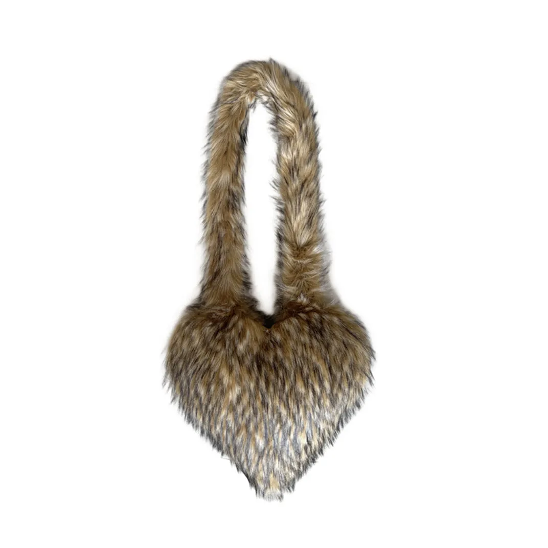 Heart Imitation Raccoon Fur Plush Large Shoulder Bags