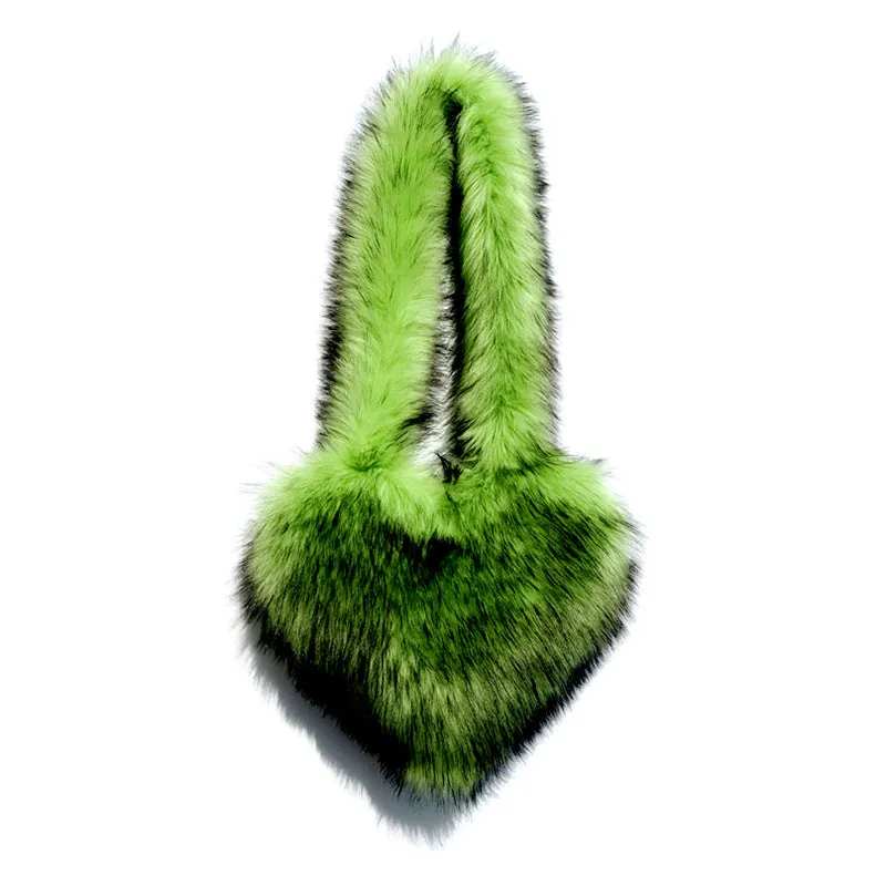 Heart Imitation Raccoon Fur Plush Large Shoulder Bags