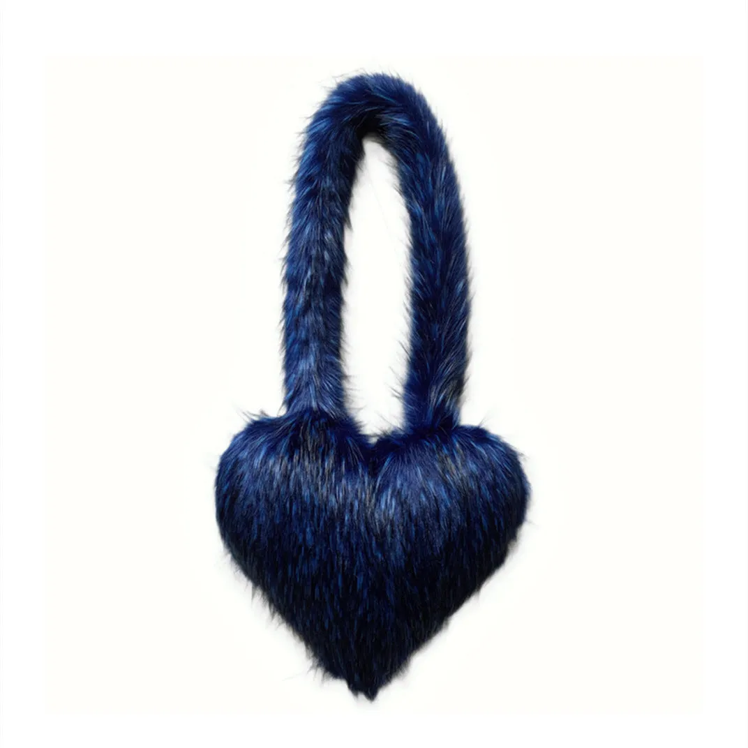 Heart Imitation Raccoon Fur Plush Large Shoulder Bags
