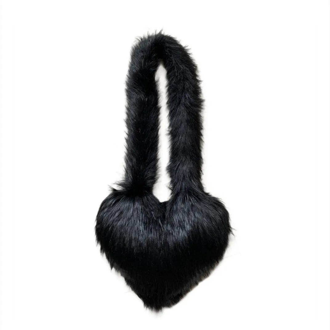 Heart Imitation Raccoon Fur Plush Large Shoulder Bags