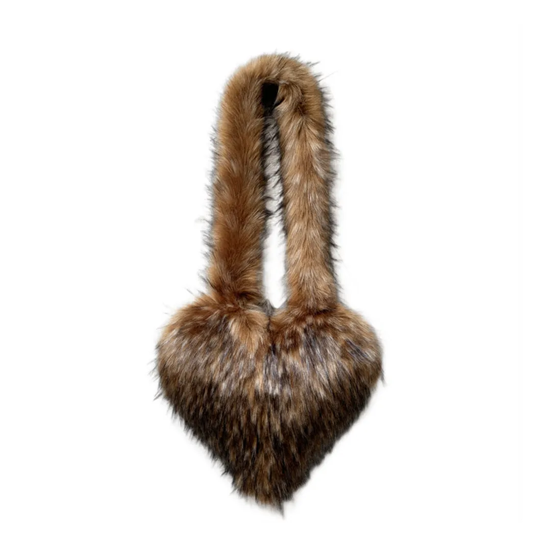 Heart Imitation Raccoon Fur Plush Large Shoulder Bags