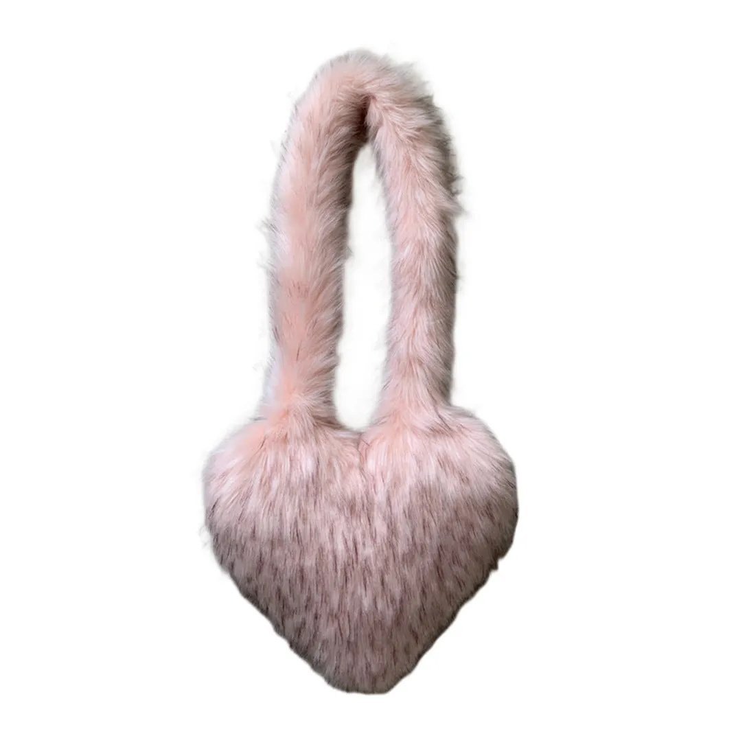 Heart Imitation Raccoon Fur Plush Large Shoulder Bags